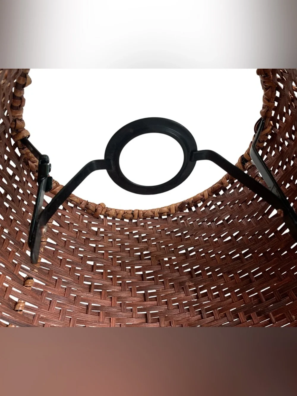 Vintage Rattan Lamp Shade Bamboo Boho Beach Adjustable Brown Bell 8”T - 14”x6.5”
